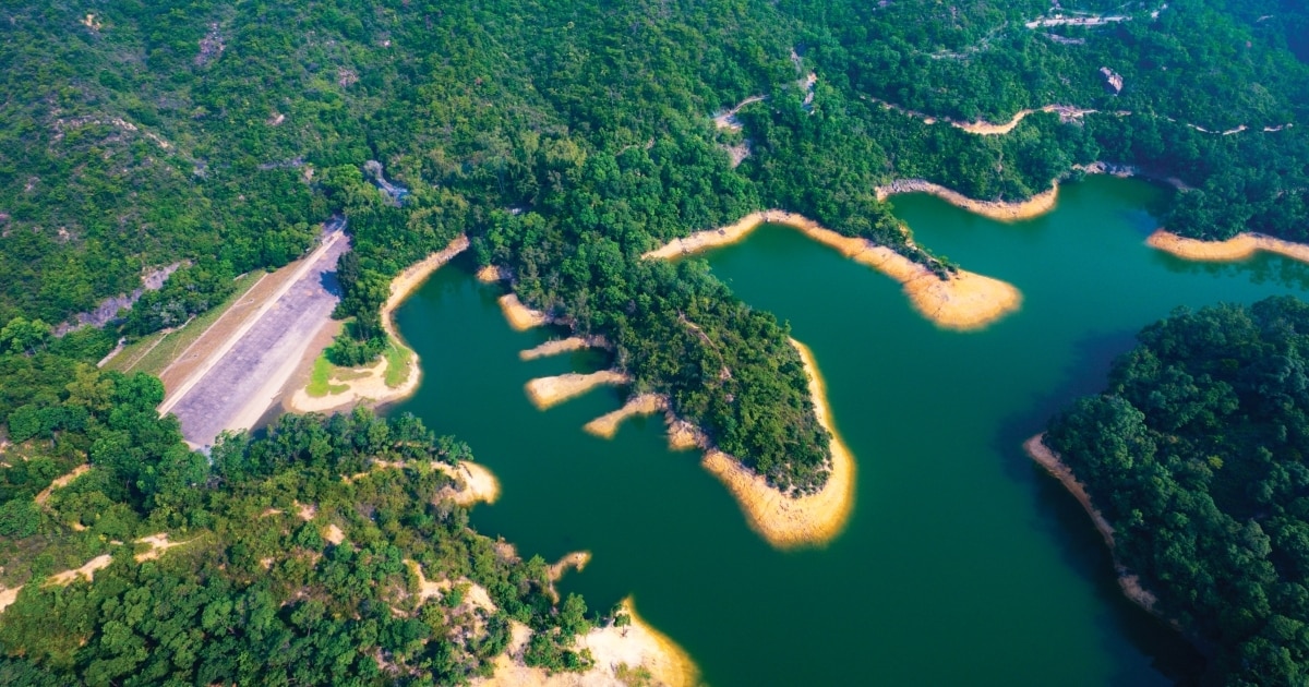 An aerial view of the Tai Lam Chung Reservoir and Tai Lam Country Park