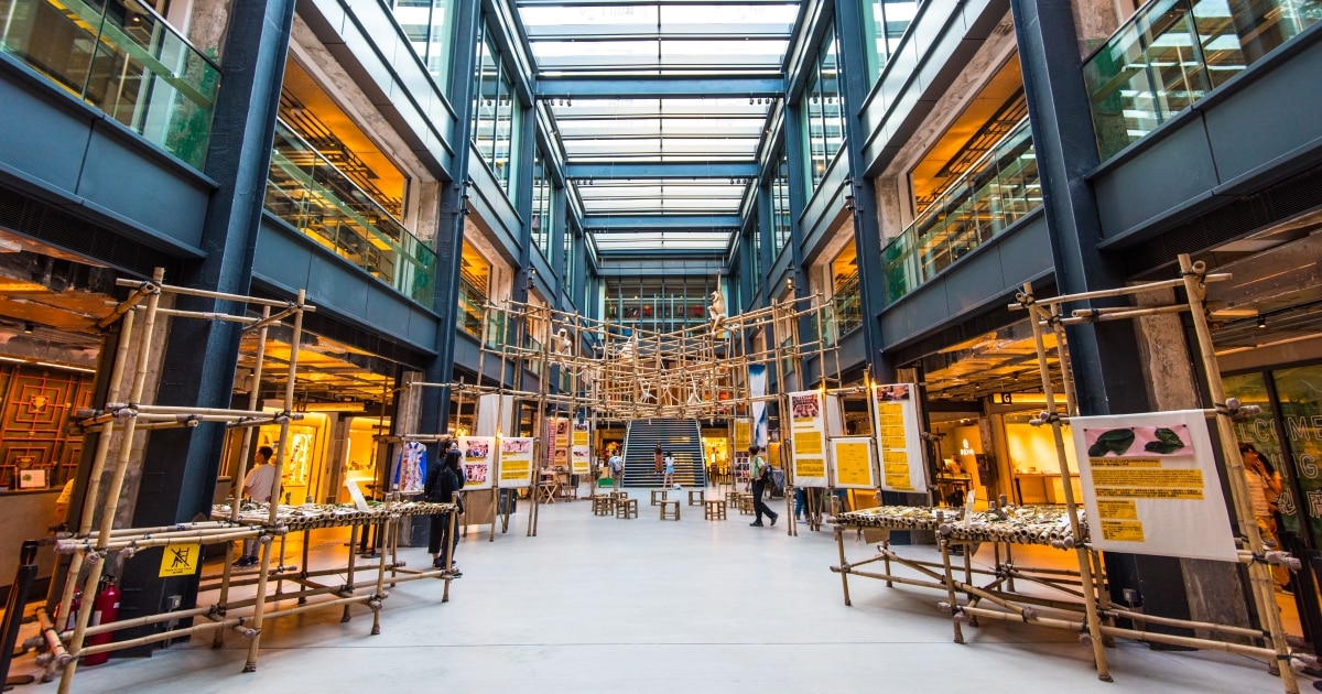 Interior view of exhibition space at The Mills in Tsuen Wan.