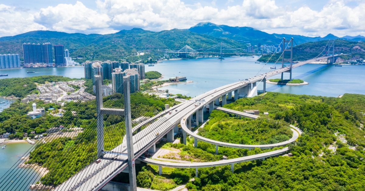 Tsing Ma Bridge across Ma Wan